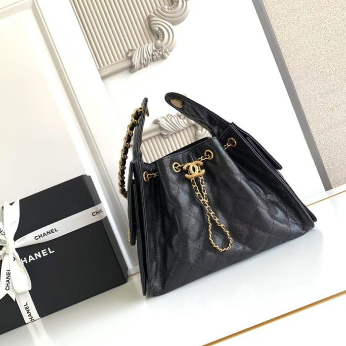 CHANEL 菱格紋 ブラック×ゴールド 脇下バッグ クラシック ヴィンテージ 30×26×14cm サイズ:30×26×14cm CHANEL 菱格紋 ブラック×ゴールド 脇下バッグ クラシック ヴィンテージ 30×26×14cm サイズ:30×26×14cm