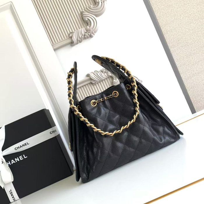 CHANEL 菱格紋 ブラック×ゴールド 脇下バッグ クラシック ヴィンテージ 30×26×14cm サイズ:30×26×14cm