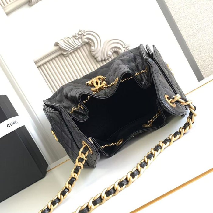 CHANEL 菱格紋 ブラック×ゴールド 脇下バッグ クラシック ヴィンテージ 30×26×14cm サイズ:30×26×14cm