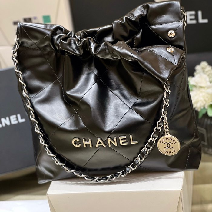 CHANEL 3260 カーフレザー ブラック×シルバー クラシック ファッショナブル 37×35×7cm サイズ:37×35×7cm