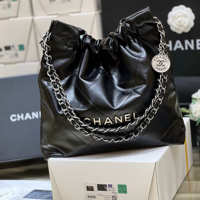 CHANEL 3260 カーフレザー ブラック×シルバー クラシック ファッショナブル 37×35×7cm サイズ:37×35×7cm