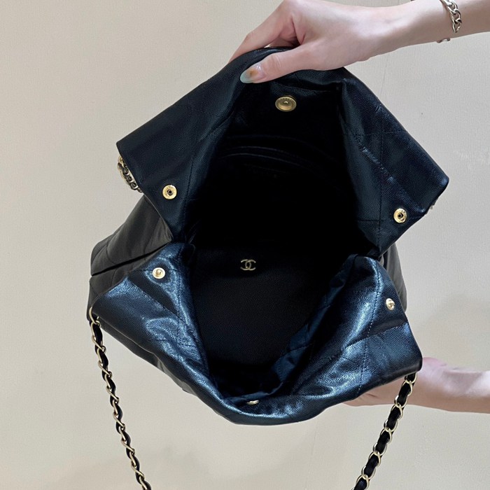 CHANEL カーフレザー ブラック×ゴールド クラシック ファッショナブル 37×35×7cm サイズ:37×35×7cm