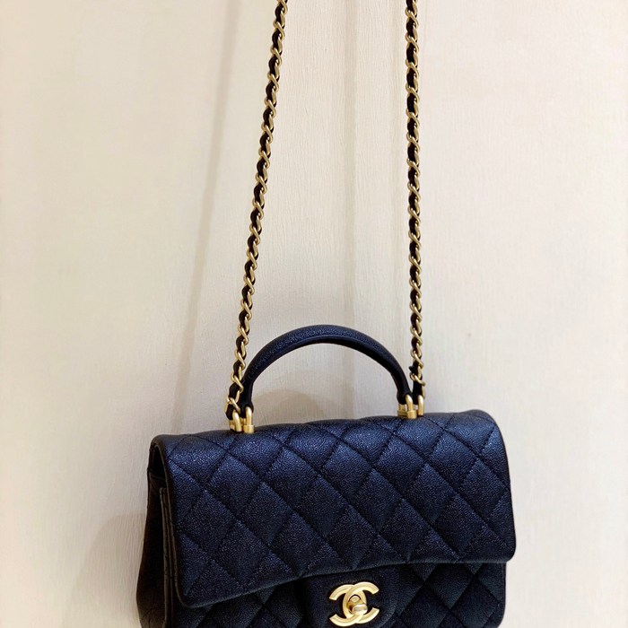 CHANEL カーフレザー ブラック×ホワイト×ピンク×ゴールド×シルバー ハンドバッグ クラシック 小 20×13×9cm サイズ:20×13×9cm