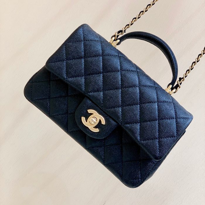 CHANEL カーフレザー ブラック×ホワイト×ピンク×ゴールド×シルバー ハンドバッグ クラシック 小 20×13×9cm サイズ:20×13×9cm