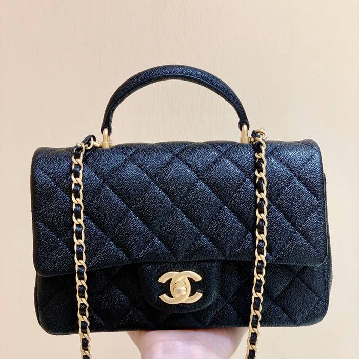 CHANEL カーフレザー ブラック×ホワイト×ピンク×ゴールド×シルバー ハンドバッグ クラシック 小 20×13×9cm サイズ:20×13×9cm
