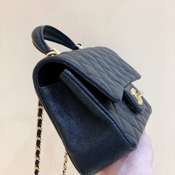 CHANEL カーフレザー ブラック×ホワイト×ピンク×ゴールド×シルバー ハンドバッグ クラシック 小 20×13×9cm サイズ:20×13×9cm