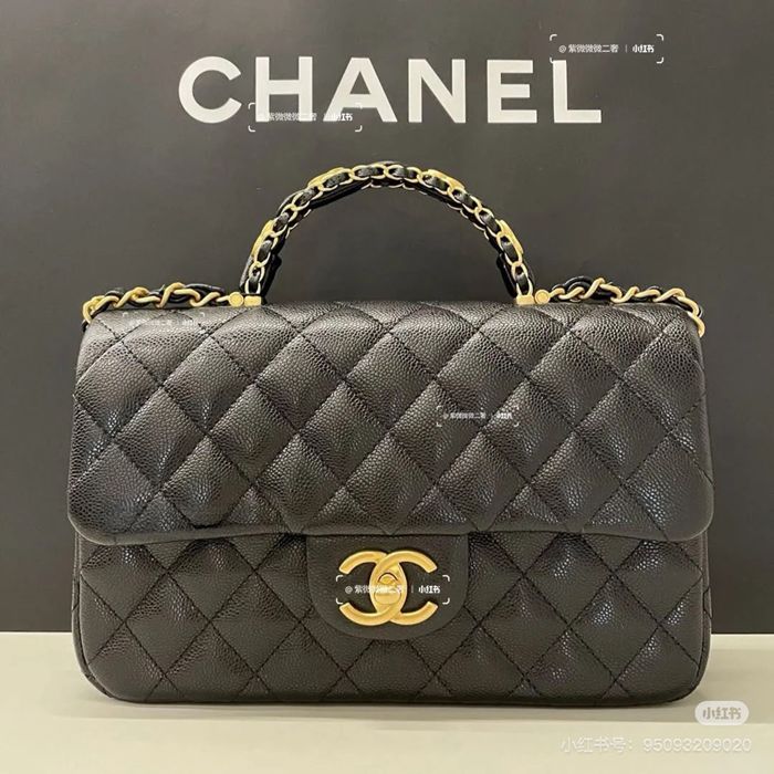 CHANEL カーフレザー 荔枝紋 ブラック クラシック 小 22.5×13.5×6cm サイズ:22.5×13.5×6cm
