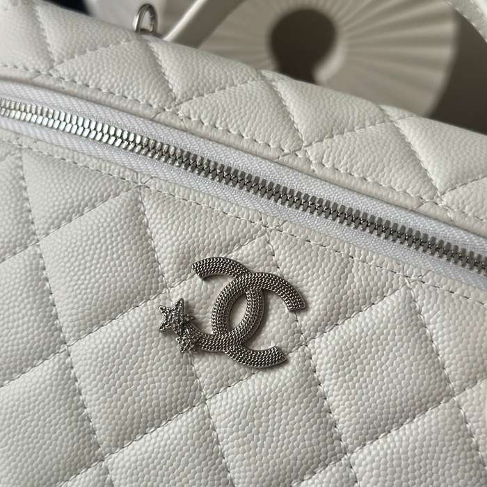 CHANEL 66066 カーフレザー 荔枝紋 ブラック×ホワイト×ゴールド 弁当箱バッグ クラシック 19×14×5cm サイズ:19×14×5cm