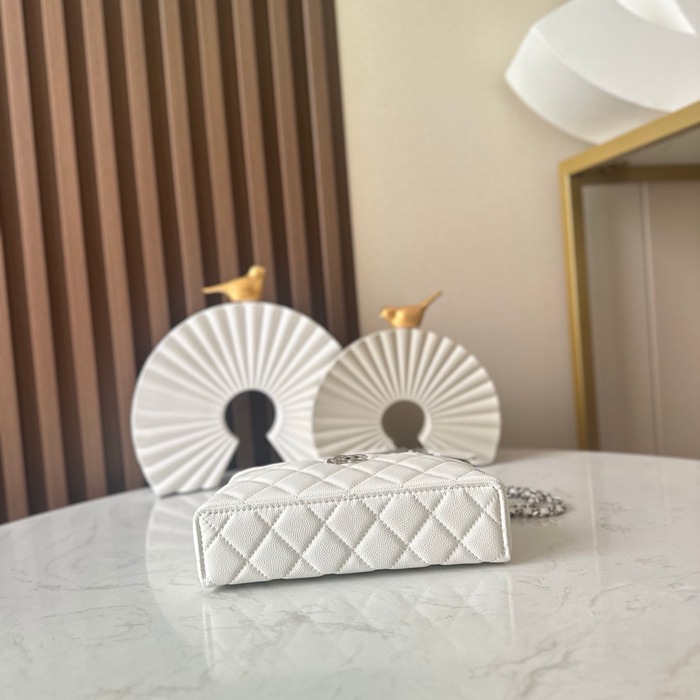 CHANEL 66066 カーフレザー 荔枝紋 ブラック×ホワイト×ゴールド 弁当箱バッグ クラシック 19×14×5cm サイズ:19×14×5cm