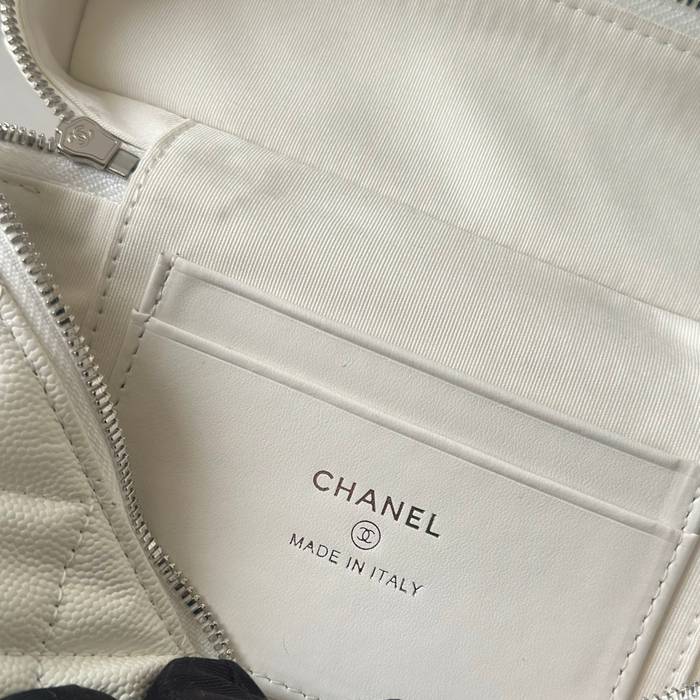 CHANEL 66066 カーフレザー 荔枝紋 ブラック×ホワイト×ゴールド 弁当箱バッグ クラシック 19×14×5cm サイズ:19×14×5cm