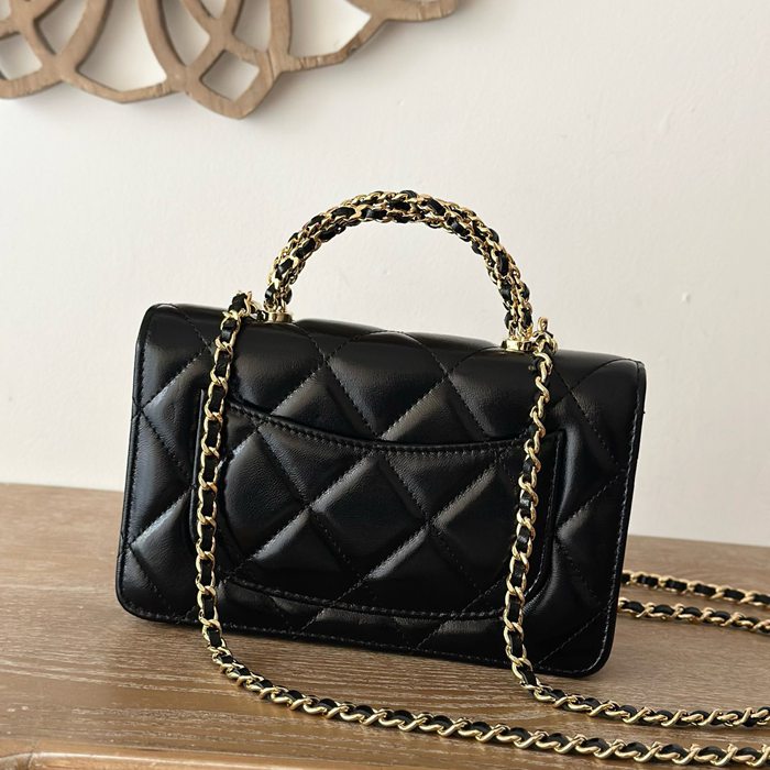 CHANEL 66024 ラムレザー ブラック 通勤 19×12×3.5cm サイズ:19×12×3.5cm