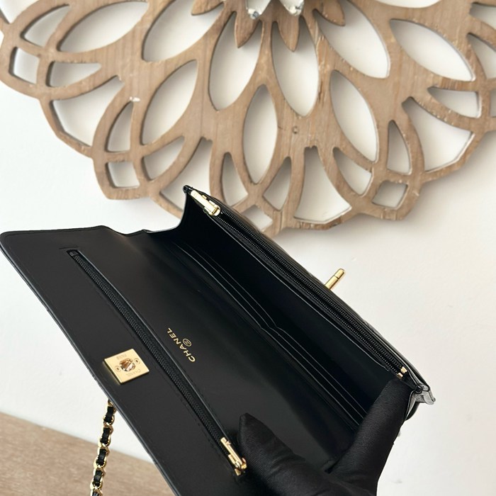 CHANEL 66024 ラムレザー ブラック 通勤 19×12×3.5cm サイズ:19×12×3.5cm