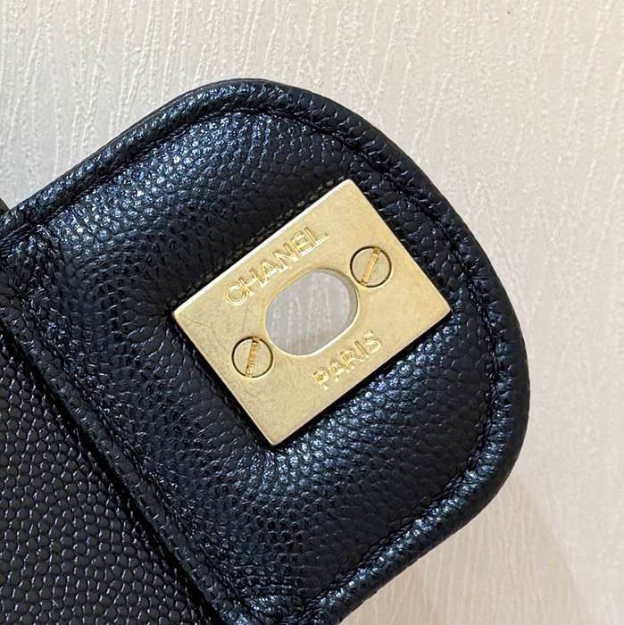CHANEL カーフレザー 荔枝紋 ブラック×ゴールド ハンドバッグ クラシック 秋冬 22×19.5×7cm サイズ:22×19.5×7cm