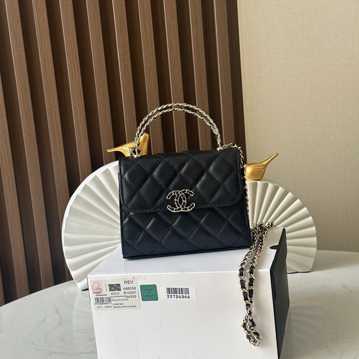 CHANEL 66058 カーフレザー ブラック 斜め掛けバッグ クラシック 14.5×11.5×5.5cm サイズ:14.5×11.5×5.5cm