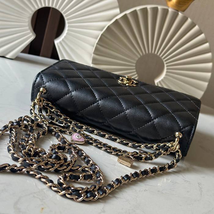 CHANEL 66051 ラムレザー 菱格紋 ブラック×ピンク×ゴールド チェーンバッグ クラシック 通勤 19.5×13×3.5cm サイズ:19.5×13×3.5cm