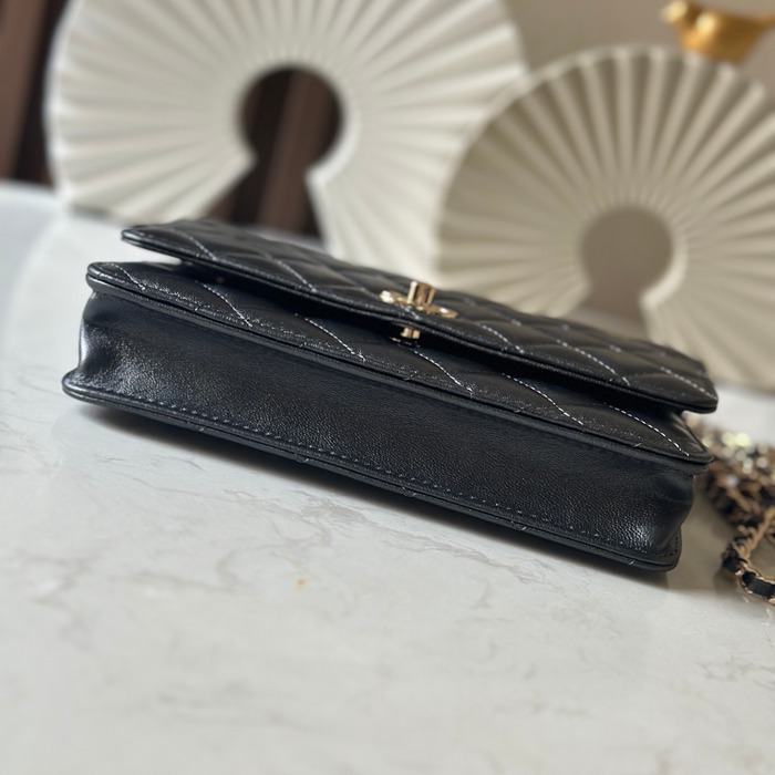 CHANEL 66051 ラムレザー 菱格紋 ブラック×ピンク×ゴールド チェーンバッグ クラシック 通勤 19.5×13×3.5cm サイズ:19.5×13×3.5cm
