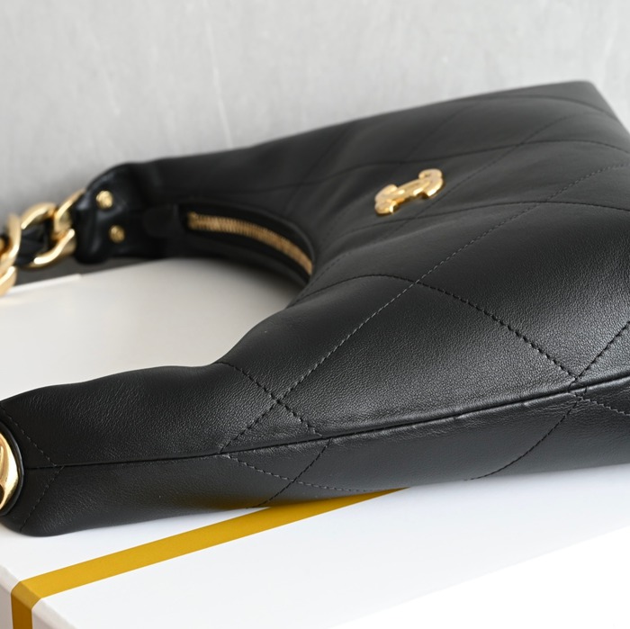 CHANEL カーフレザー ブラック×ホワイト×ゴールド 脇下バッグ ヴィンテージ 28×24×8cm サイズ:28×24×8cm