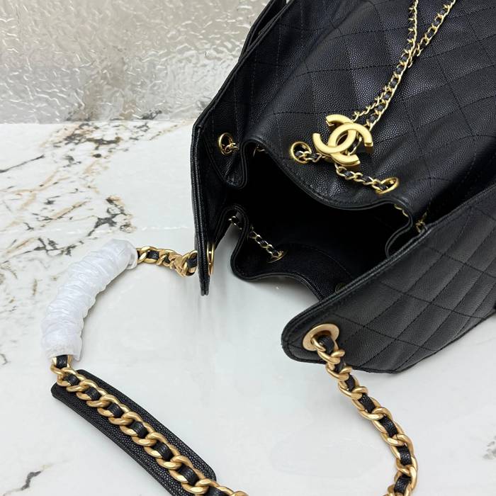 CHANEL AS5311 カーフレザー 菱格紋 ブラック×ゴールド ショルダーバッグ クラシック ヴィンテージ 40×30×15cm サイズ:40×30×15cm