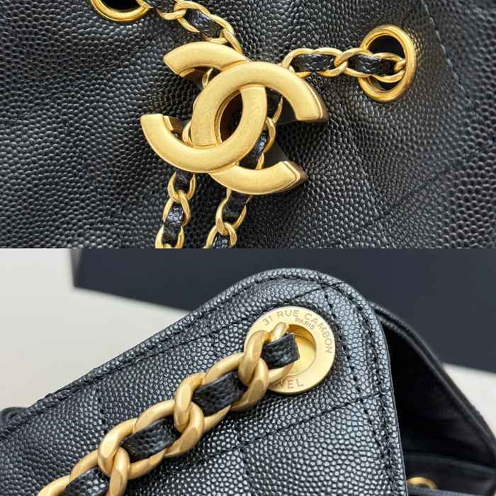 CHANEL AS5311 カーフレザー 菱格紋 ブラック×ゴールド ショルダーバッグ クラシック ヴィンテージ 40×30×15cm サイズ:40×30×15cm