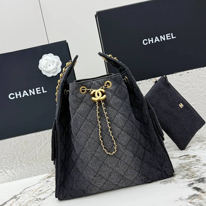 CHANEL AS5631 カーフレザー 菱格紋 ブルー×ゴールド ショルダーバッグ クラシック ヴィンテージ 40×30×15cm サイズ:40×30×15cm