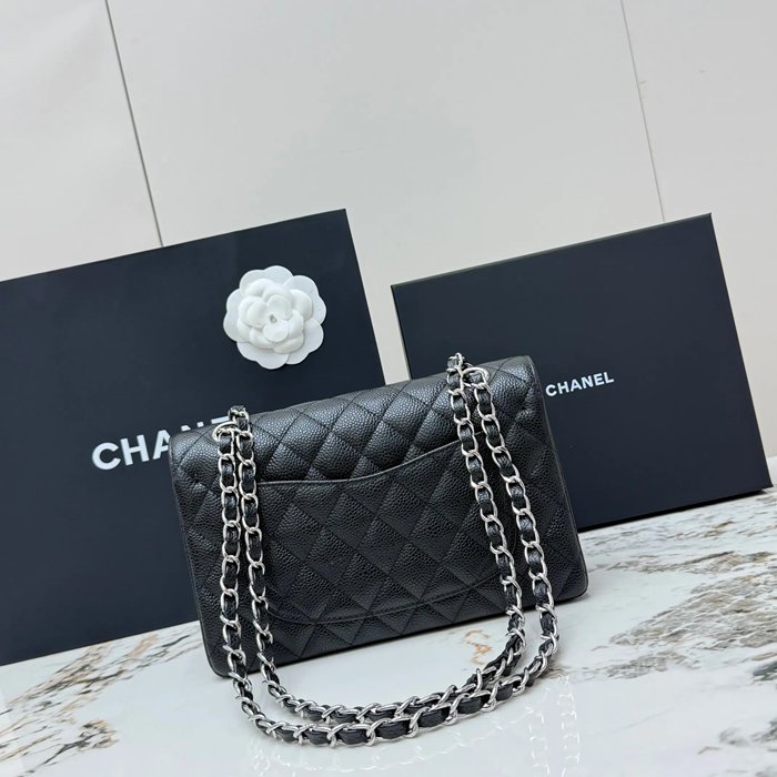CHANEL AS1113 ラムレザー 菱格紋 シルバー×ゴールド 斜め掛けバッグ クラシック ヴィンテージ 23×14.5×6cm サイズ:23×14.5×6cm
