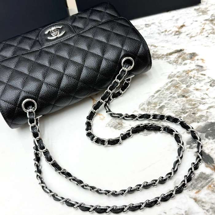 CHANEL AS1113 ラムレザー 菱格紋 シルバー×ゴールド 斜め掛けバッグ クラシック ヴィンテージ 23×14.5×6cm サイズ:23×14.5×6cm