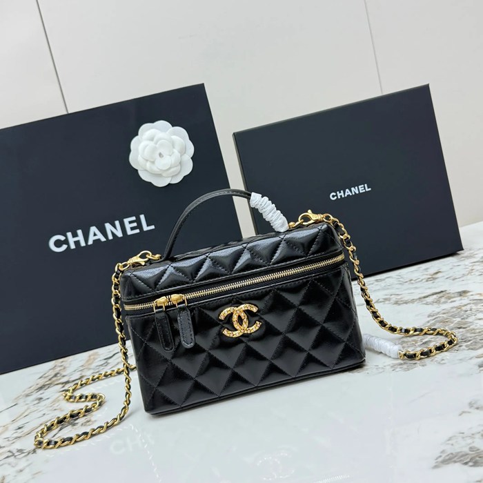 CHANEL AP4974 ラムレザー 菱格紋 ブラック×ゴールド 斜め掛けバッグ クラシック ヴィンテージ 19.5×17×5cm サイズ:19.5×17×5cm