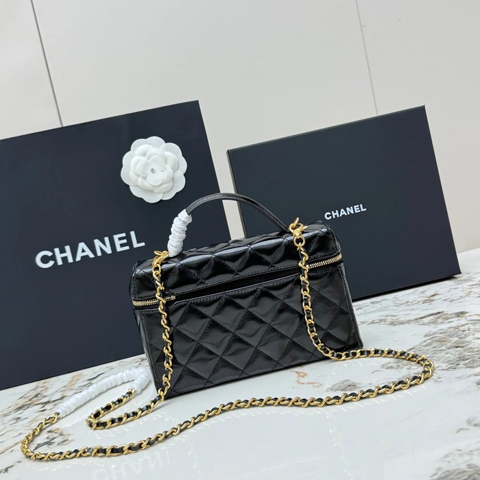 CHANEL AP4974 ラムレザー 菱格紋 ブラック×ゴールド 斜め掛けバッグ クラシック ヴィンテージ 19.5×17×5cm サイズ:19.5×17×5cm