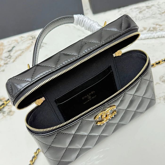 CHANEL AP4974 ラムレザー 菱格紋 ブラック×ゴールド 斜め掛けバッグ クラシック ヴィンテージ 19.5×17×5cm サイズ:19.5×17×5cm