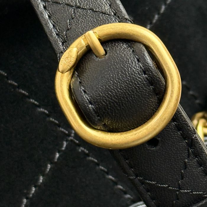 CHANEL 99546 スエード 菱格紋 ブラック×ゴールド 斜め掛けバッグ クラシック ヴィンテージ 30×21.5×6cm サイズ:30×21.5×6cm