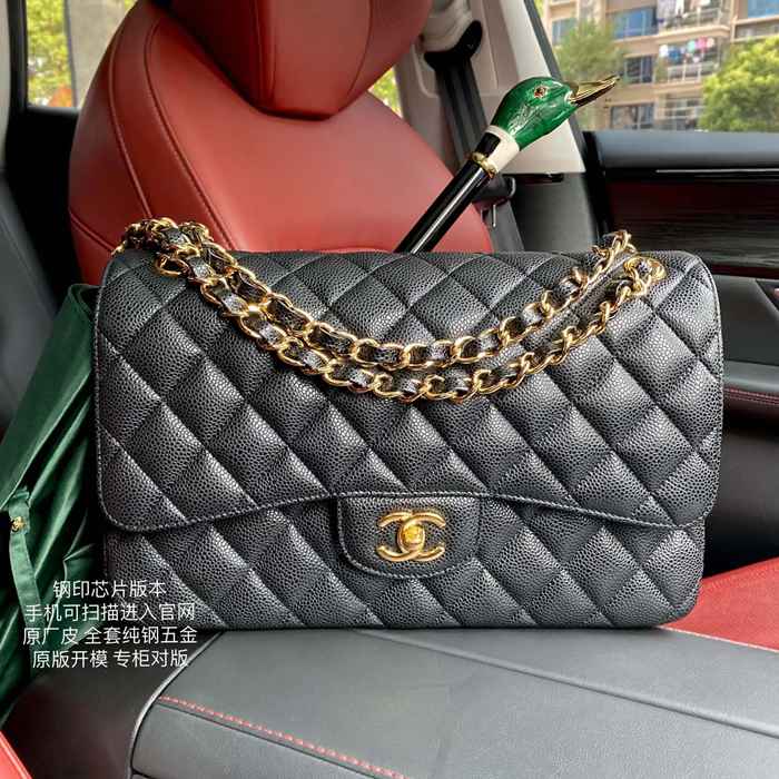 CHANEL カーフレザー ボール紋 ブラック 斜め掛けバッグ クラシック 30×19.5×10cm サイズ:30×19.5×10cm CHANEL カーフレザー ボール紋 ブラック 斜め掛けバッグ クラシック 30×19.5×10cm サイズ:30×19.5×10cm
