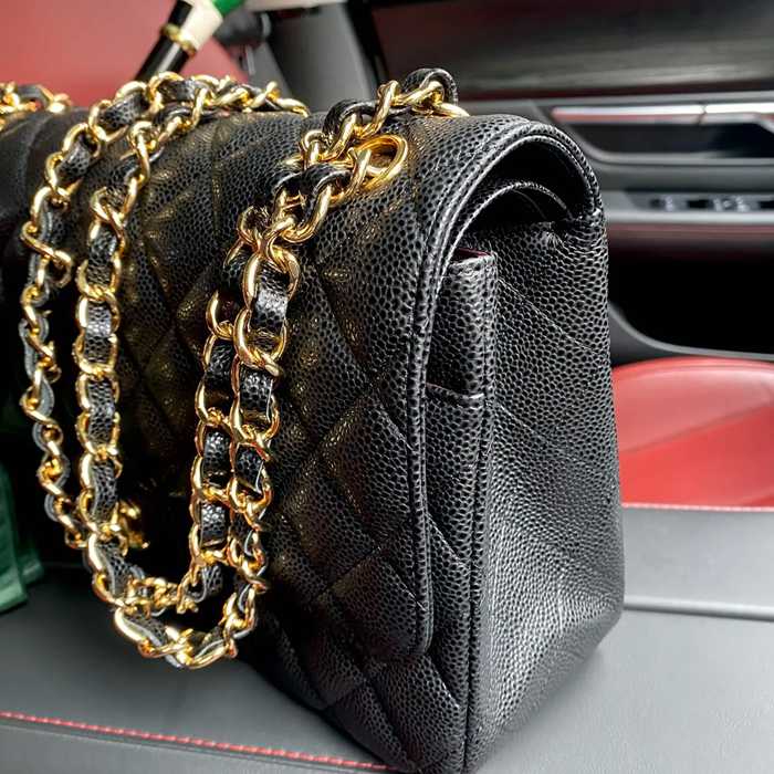 CHANEL カーフレザー ボール紋 ブラック 斜め掛けバッグ クラシック 30×19.5×10cm サイズ:30×19.5×10cm