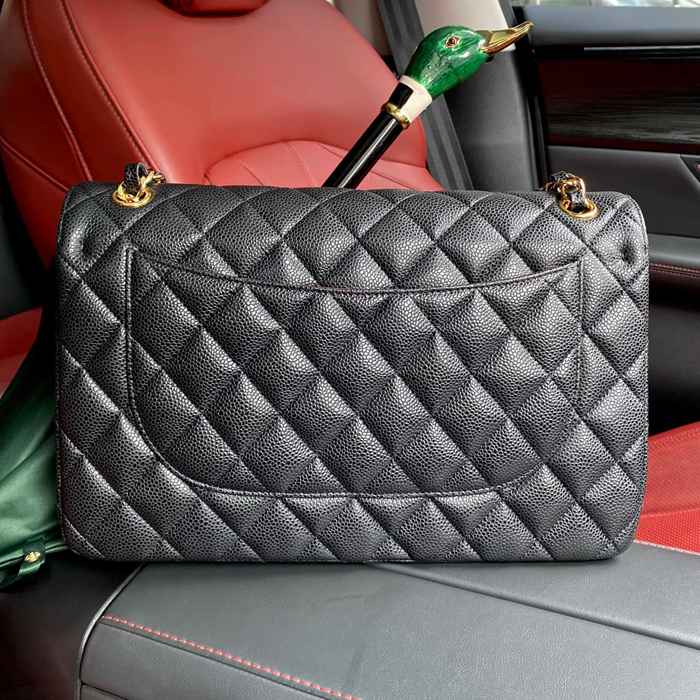 CHANEL カーフレザー ボール紋 ブラック 斜め掛けバッグ クラシック 30×19.5×10cm サイズ:30×19.5×10cm