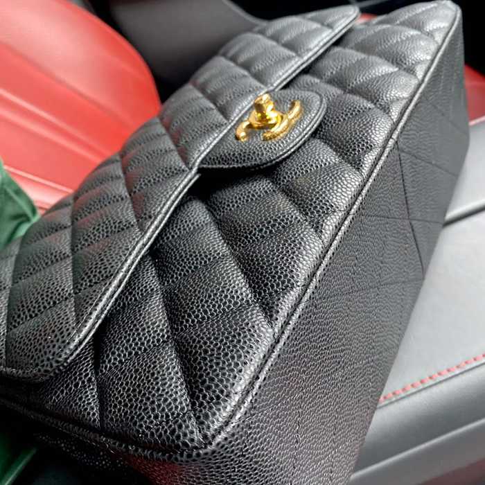 CHANEL カーフレザー ボール紋 ブラック 斜め掛けバッグ クラシック 30×19.5×10cm サイズ:30×19.5×10cm