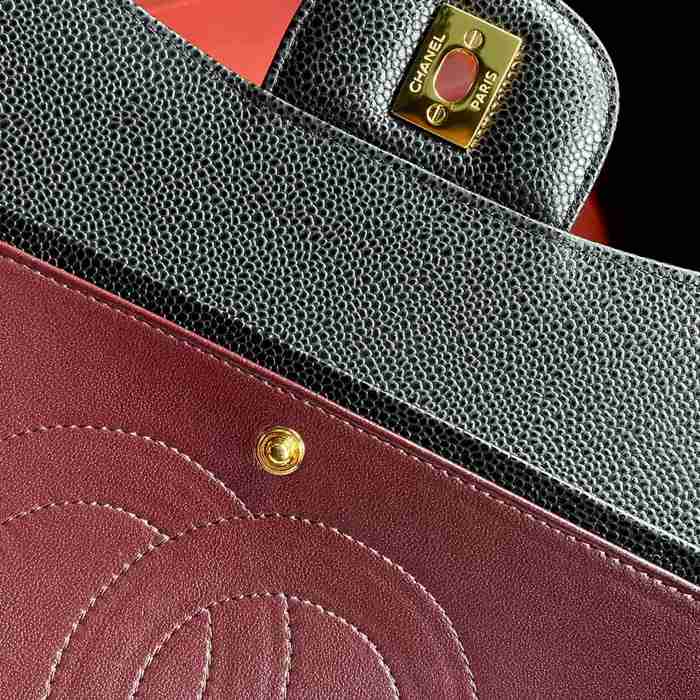 CHANEL カーフレザー ボール紋 ブラック 斜め掛けバッグ クラシック 30×19.5×10cm サイズ:30×19.5×10cm