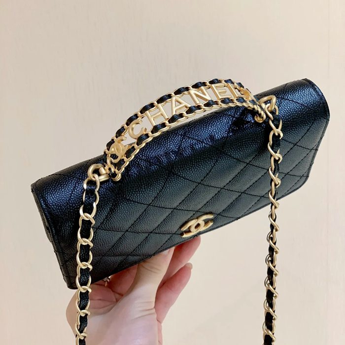 CHANEL AP2804 カーフレザー 荔枝紋 ゴールド 斜め掛けバッグ 春夏 19×12×3.5cm サイズ:19×12×3.5cm