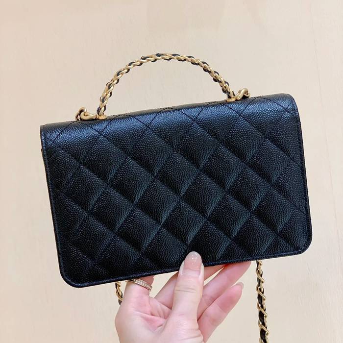 CHANEL AP2804 カーフレザー 荔枝紋 ゴールド 斜め掛けバッグ 春夏 19×12×3.5cm サイズ:19×12×3.5cm