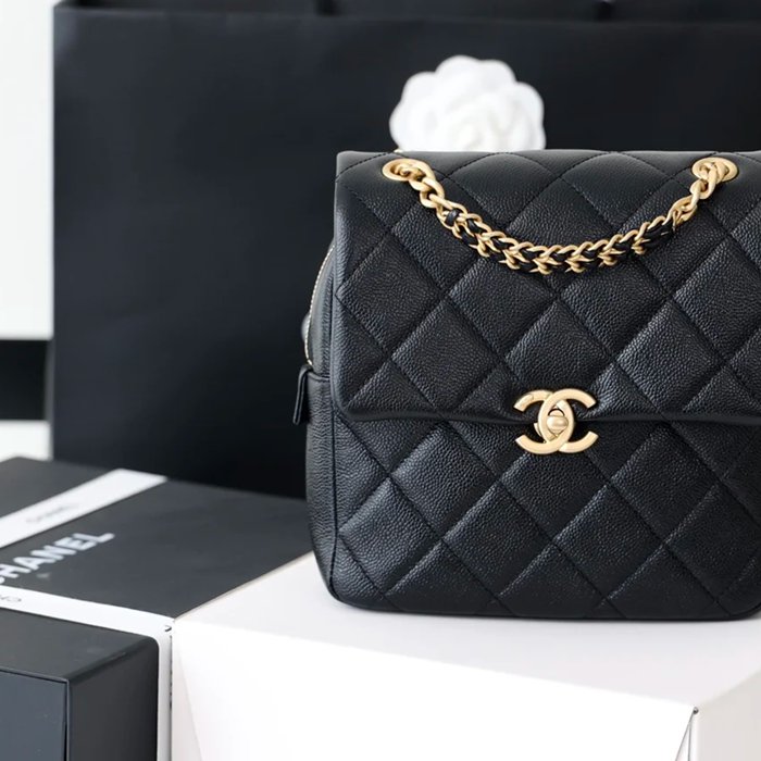CHANEL AS3108 荔枝紋 ブラック×ホワイト×ゴールド 斜め掛けバッグ 春夏 20×19×8cm サイズ:20×19×8cm