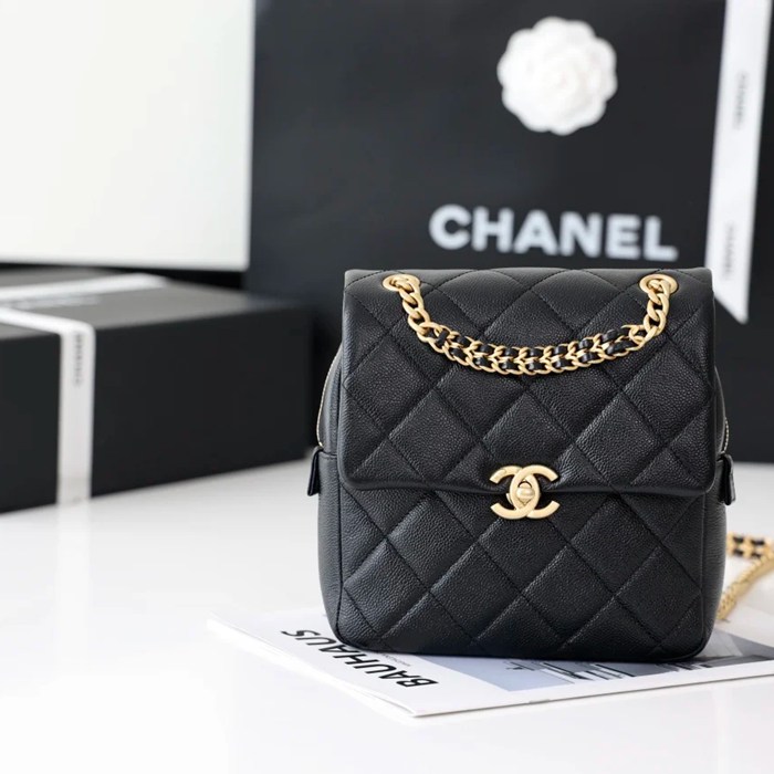 CHANEL AS3108 荔枝紋 ブラック×ホワイト×ゴールド 斜め掛けバッグ 春夏 20×19×8cm サイズ:20×19×8cm