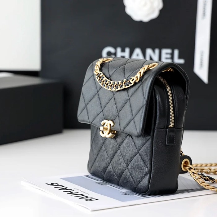 CHANEL AS3108 荔枝紋 ブラック×ホワイト×ゴールド 斜め掛けバッグ 春夏 20×19×8cm サイズ:20×19×8cm