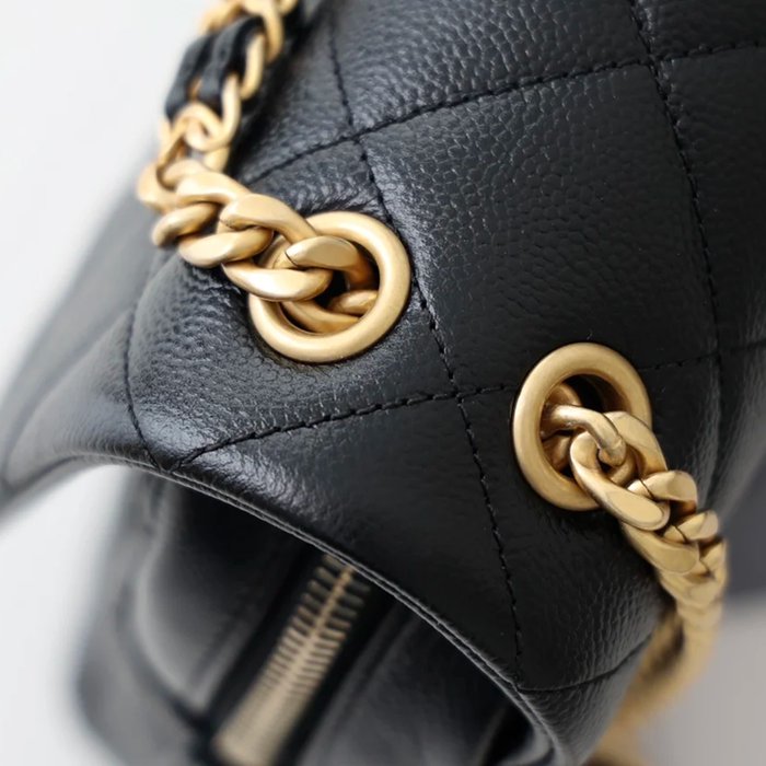 CHANEL AS3108 荔枝紋 ブラック×ホワイト×ゴールド 斜め掛けバッグ 春夏 20×19×8cm サイズ:20×19×8cm