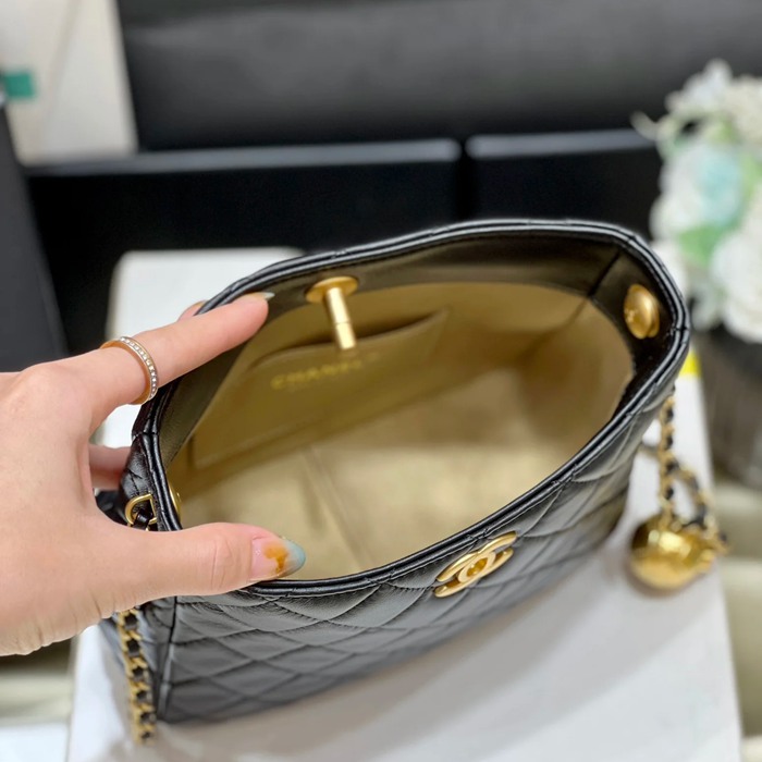 CHANEL 3259 ラムレザー ゴールド ショルダーバッグ 大容量 19×16×8cm サイズ:19×16×8cm
