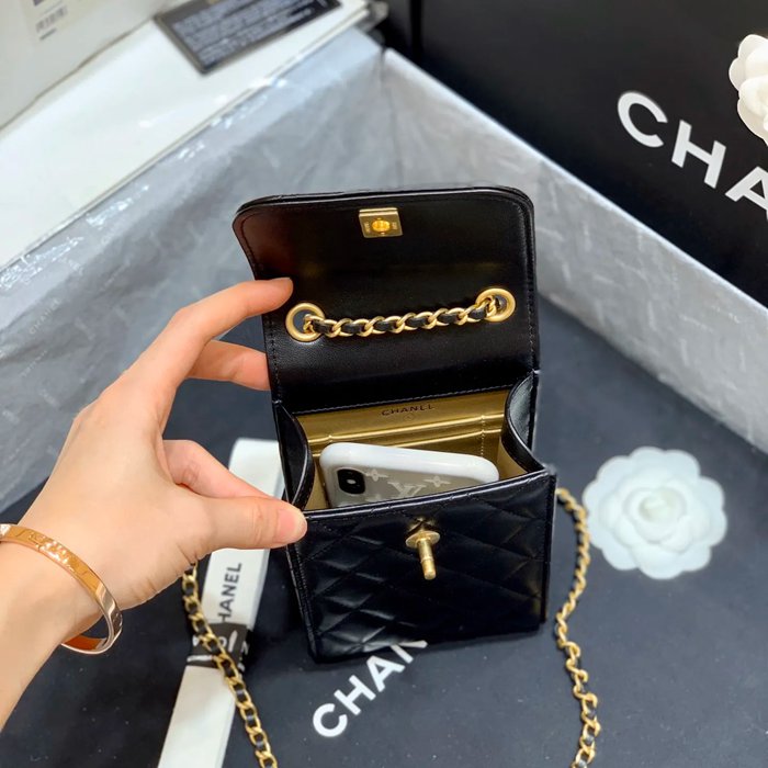 CHANEL AP1448 ブラック×レッド×グレー×ゴールド 斜め掛けバッグ ヴィンテージ 18×11×5cm サイズ:18×11×5cm