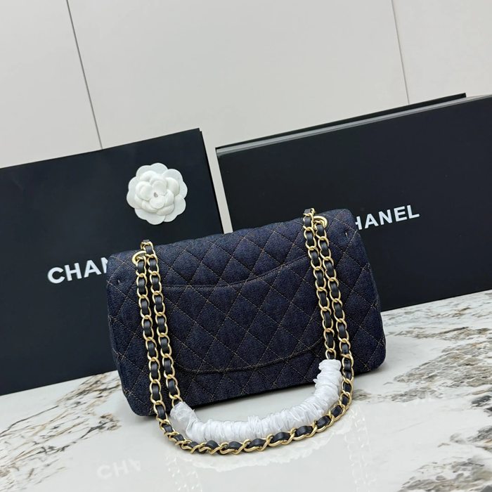 CHANEL AS1112 ラムレザー 菱格紋 ブルー×ゴールド 斜め掛けバッグ クラシック 大 25×14.5×6cm サイズ:25×14.5×6cm