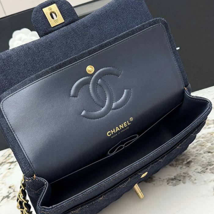 CHANEL AS1112 ラムレザー 菱格紋 ブルー×ゴールド 斜め掛けバッグ クラシック 大 25×14.5×6cm サイズ:25×14.5×6cm