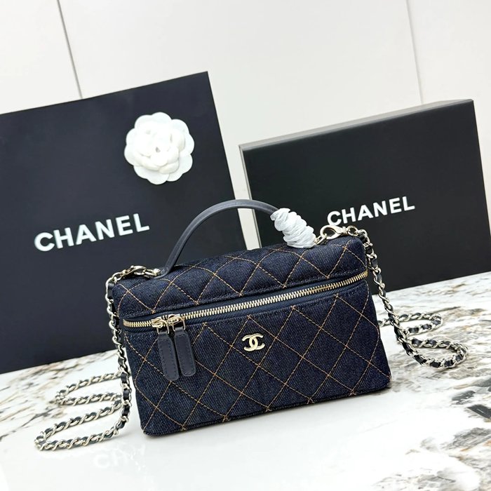 CHANEL AP4835 カーフレザー デニム ブルー×ゴールド 斜め掛けバッグ クラシック ファッショナブル 19.5×17×5cm サイズ:19.5×17×5cm
