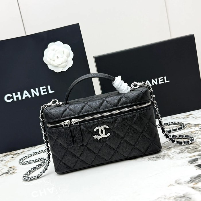 CHANEL AP4854 カーフレザー プレス シルバー×ゴールド 斜め掛けバッグ クラシック ファッショナブル 19.5×17×5cm サイズ:19.5×17×5cm
