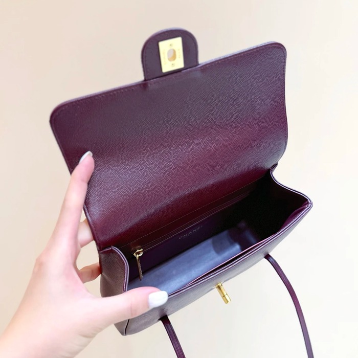 CHANEL AS6130 カーフレザー レッド ショルダーバッグ 有名人同款 ヴィンテージ 22×15×7cm サイズ:22×15×7cm