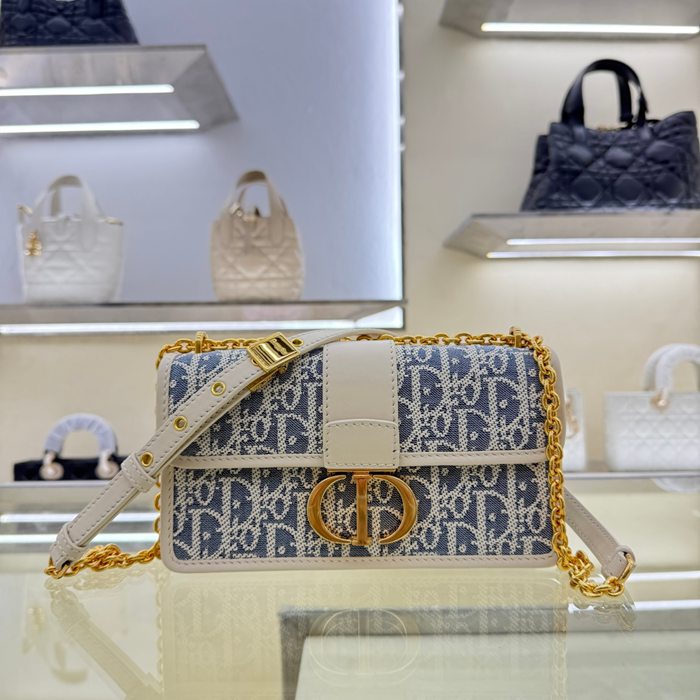 DIOR チェーン プリント、刺繍、フラワー ブルー、ベージュ ショルダーバッグ、チェーンバッグ 小 21.5x12.0x6.0cm サイズ:21.5x12cm