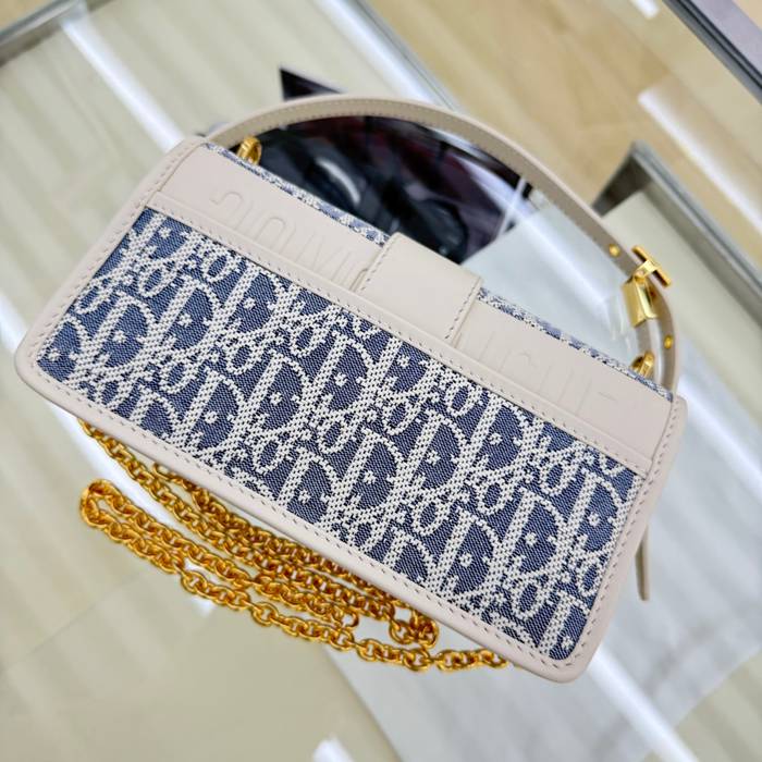 DIOR チェーン プリント、刺繍、フラワー ブルー、ベージュ ショルダーバッグ、チェーンバッグ 小 21.5x12.0x6.0cm サイズ:21.5x12cm